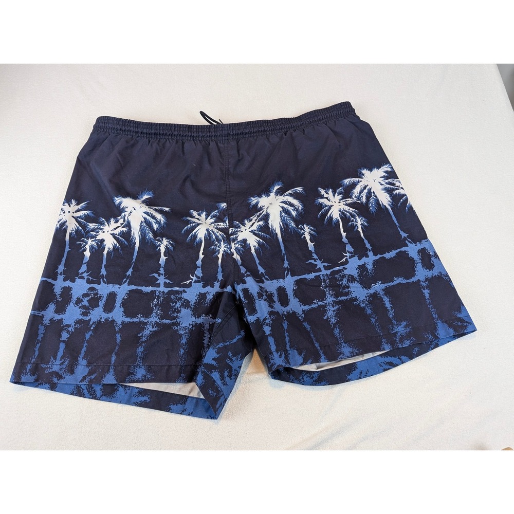 Nautica Surf Mens XXL Navy Blue Palm Tree Swim‎ Trunks Shorts Elastic Waist